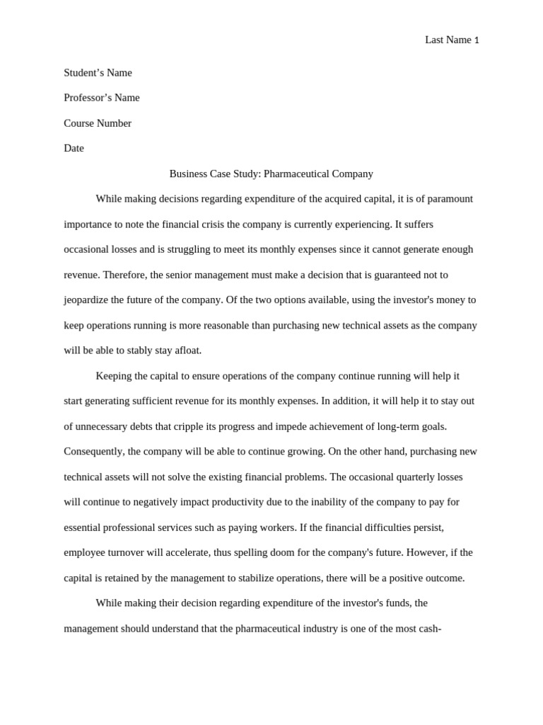 Case Study On Pharmaceutical Company | PDF | Expense | Business Economics