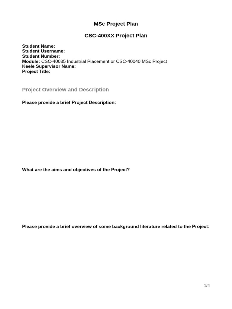 MSc Project Plan Template Guide | PDF