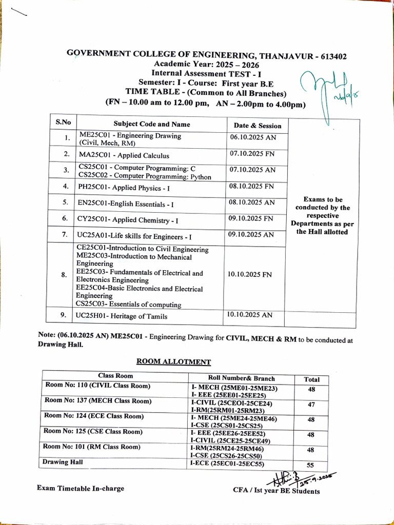 2025 First Year Engineering Exam Timetable | PDF | Engineering