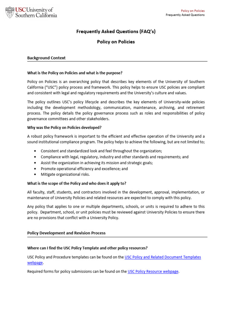 Policy On Policies FAQs | PDF | Policy | Regulatory Compliance