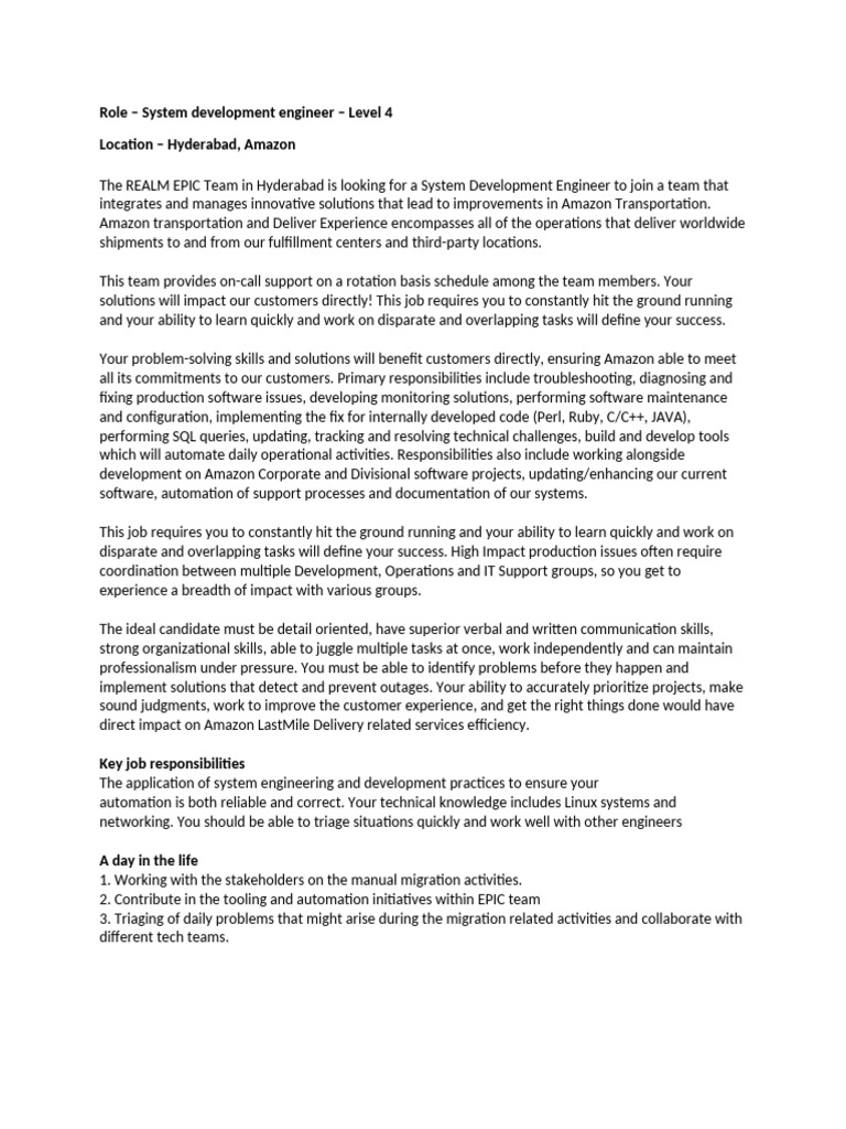 System Development Engineer Role at Amazon | PDF | Amazon Web Services ...