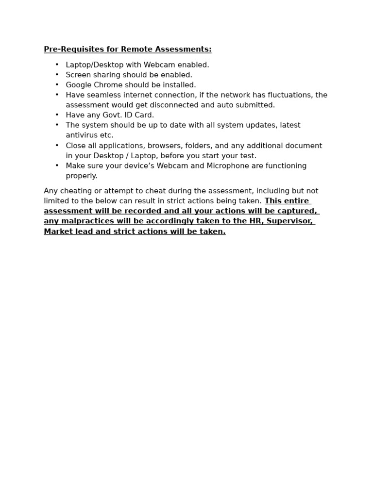 Remote Assessment Requirements Checklist | PDF