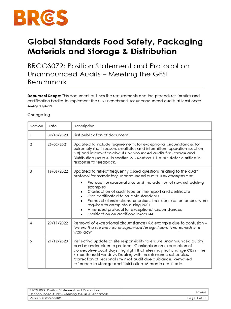 Unannounced Audit Protocol for GFSI Compliance | PDF | Audit | Gluten ...