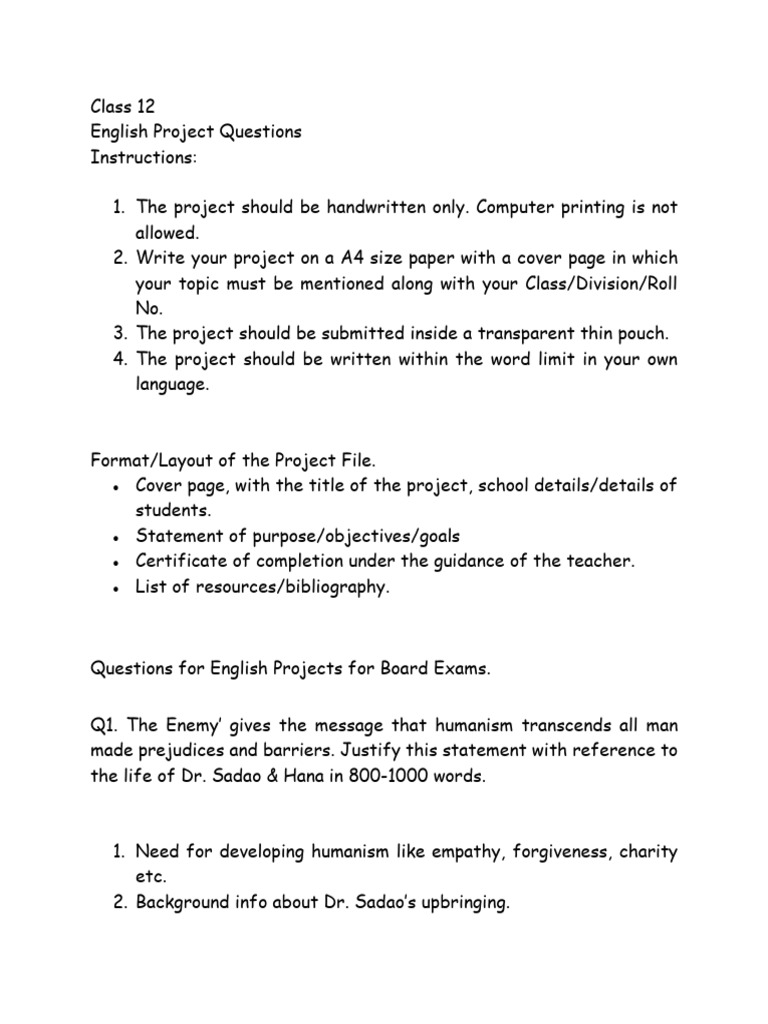 Class 12 CBSE English Project Guidelines | PDF