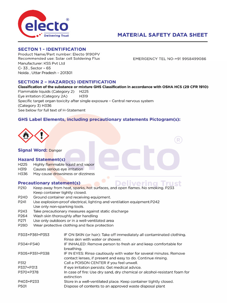 9190 PV Solar Flux Msds - b2 | PDF