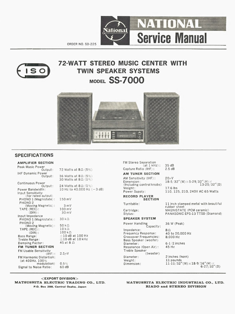 SS-7000 Stereo Music Center Specs | PDF | Loudspeaker | Signal Processing