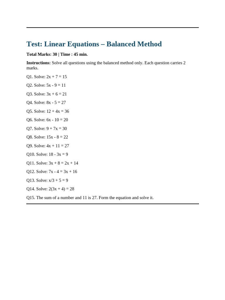 Test Linear Equa | PDF