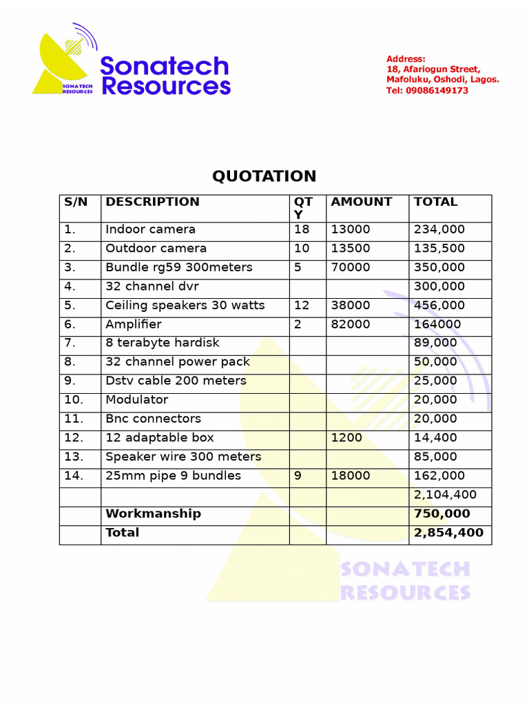 Security Equipment Quotation Summary | PDF