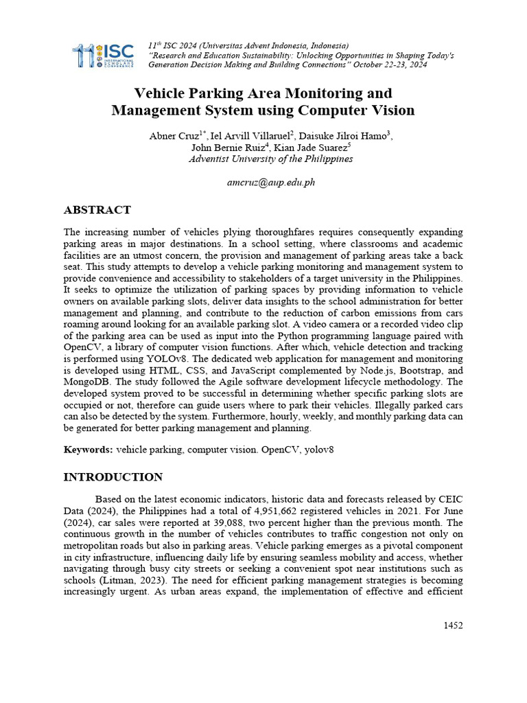 Vehicle Parking Management System Using AI | PDF | Computer Vision ...