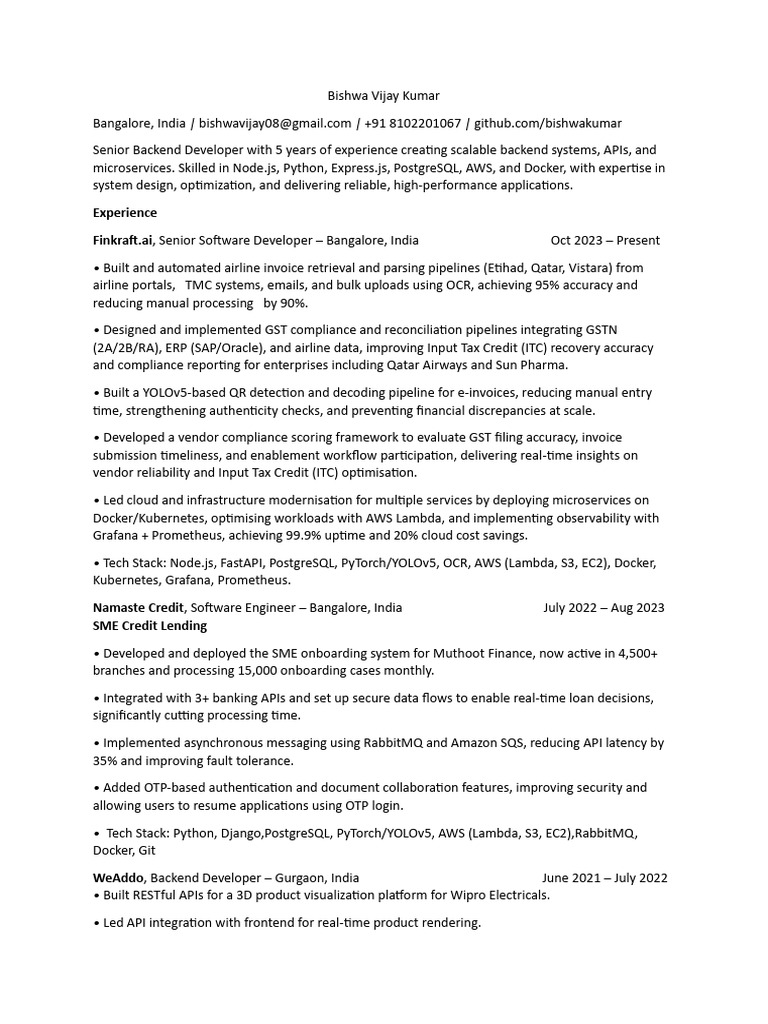 Senior Backend Developer Resume | PDF | Cloud Computing | Amazon Web ...