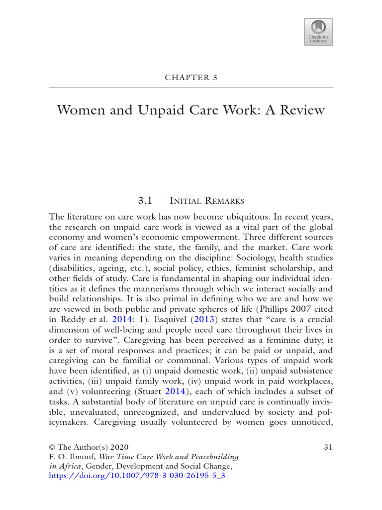 Women and Unpaid Care Work A Review | PDF | Gross Domestic Product ...
