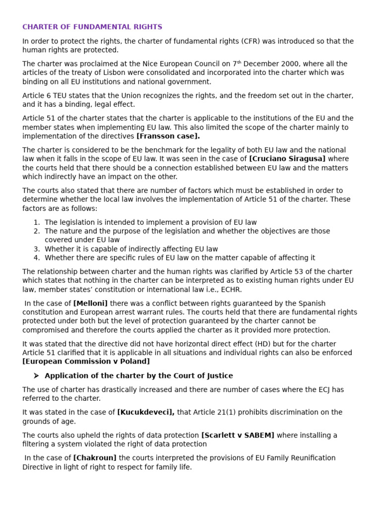 Charter of Fundamental Rights Overview | PDF | Rights | Public Law
