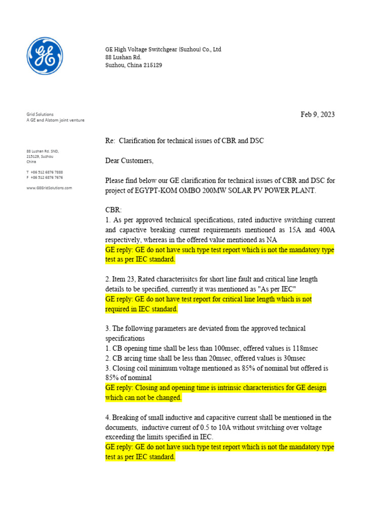 GE Clarification on CBR and DSC Issues | PDF | Power Engineering ...