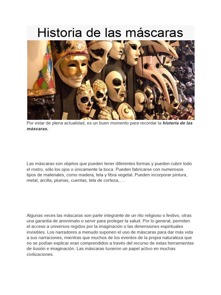 Historia y significado de las máscaras | PDF | Máscara | Rituales