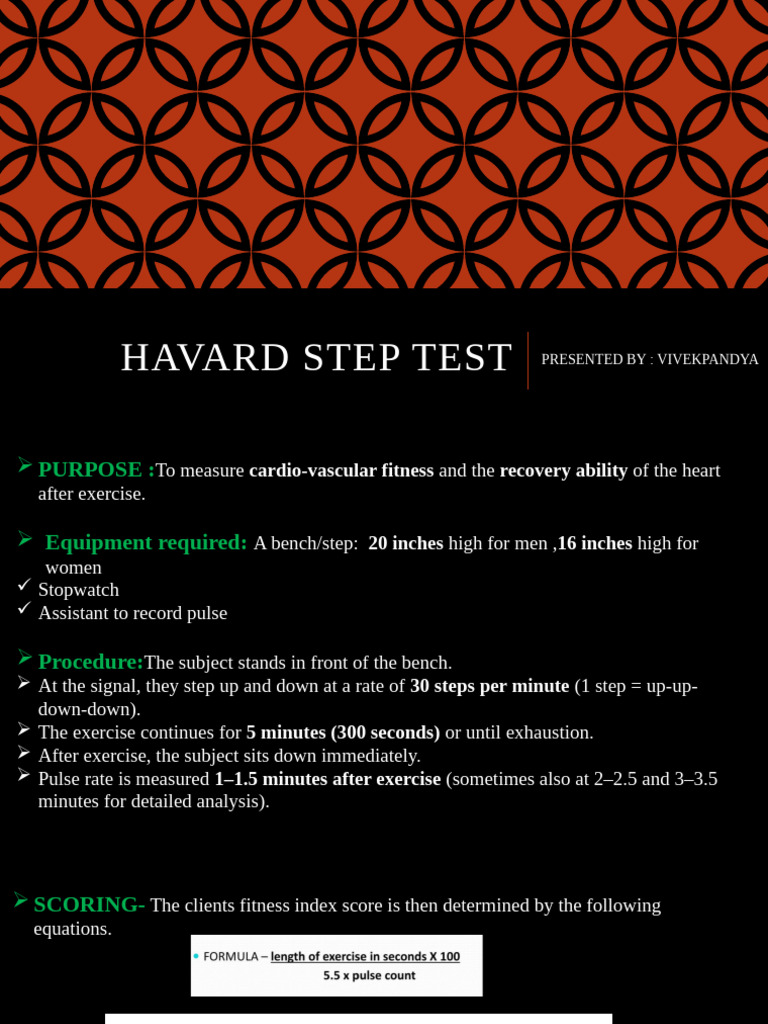 Harvard Step Test for Cardio Fitness | PDF