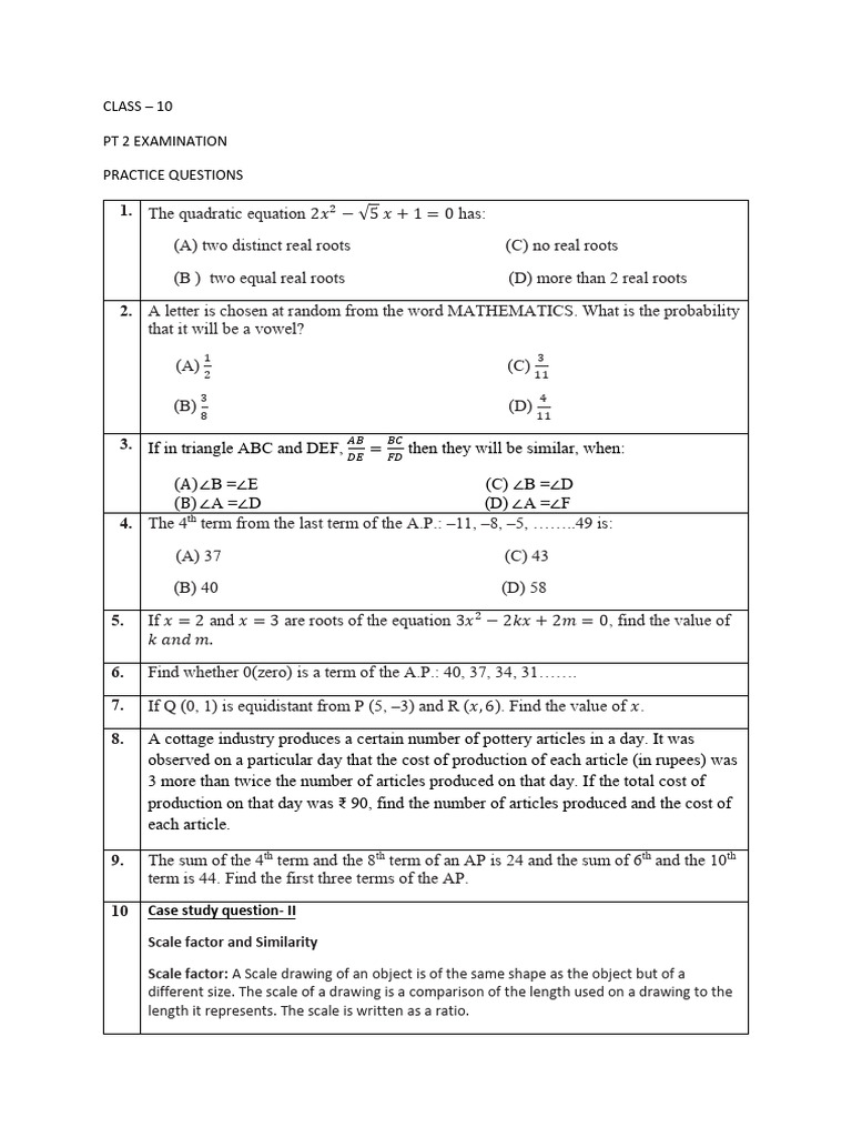 Class 10 Exam Practice Questions | PDF | Elementary Geometry ...