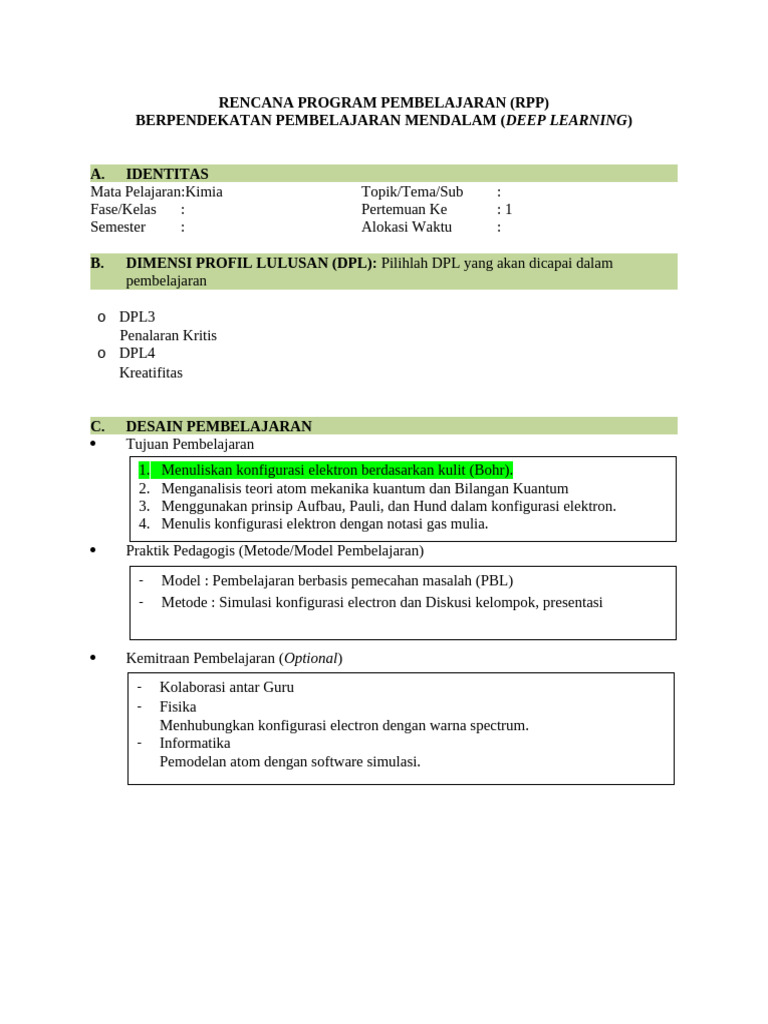 Contoh Format 1 RPP Deep Learning | PDF