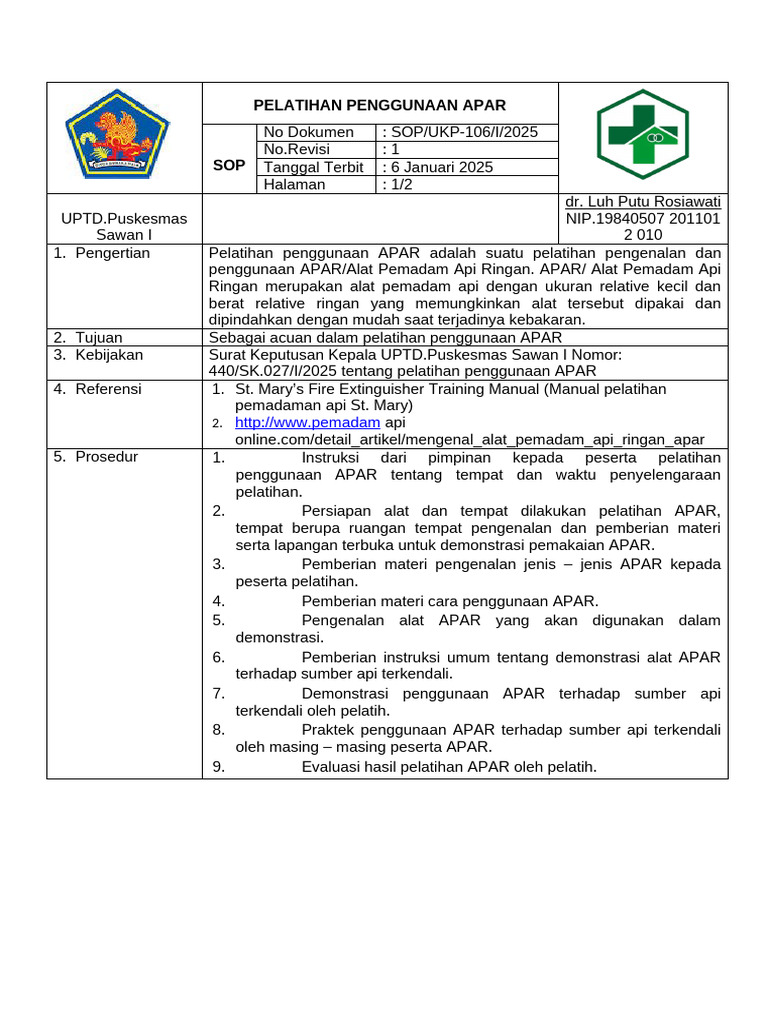 Pelatihan Penggunaan APAR 2025 | PDF