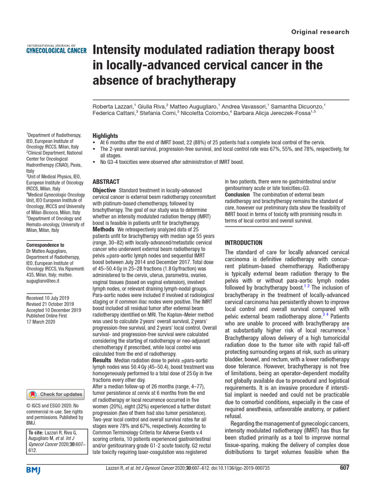 Intensity Modulated Radiation Therapy Boost in Loc PDF | PDF ...