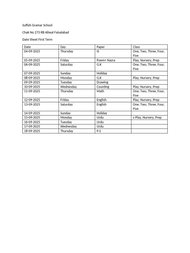 Date Sheet | PDF