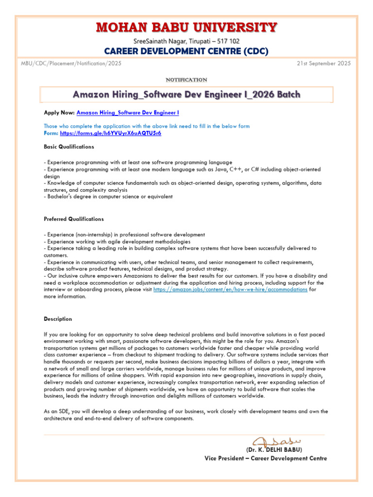 Amazon SDE I Hiring for 2026 Batch | PDF | Software | Software Development
