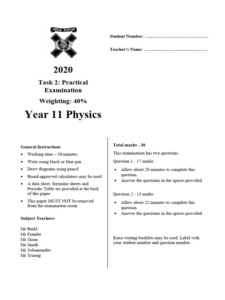 Year 11 Physics Practical Exam Guide | PDF | Electromagnetism ...