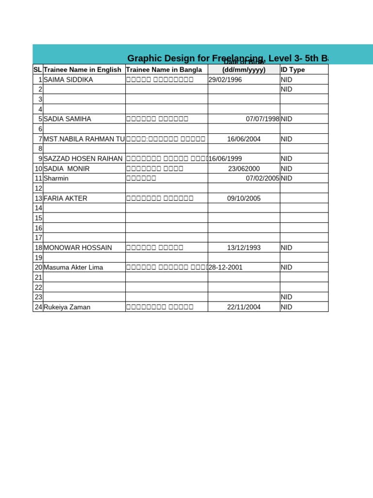 Database For NSDA Registration 5th Batch | PDF | Dhaka | World Politics
