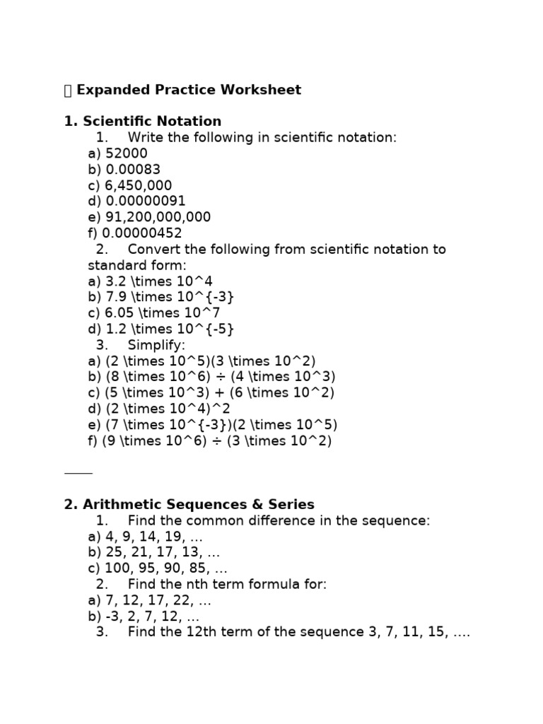 Scientific & Arithmetic Sequences Worksheet | PDF