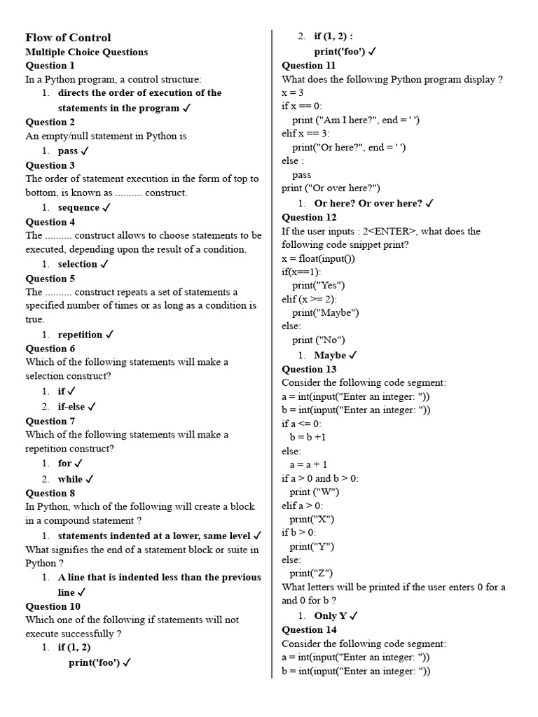 Python Control Structures Quiz | PDF | Control Flow | Theoretical ...