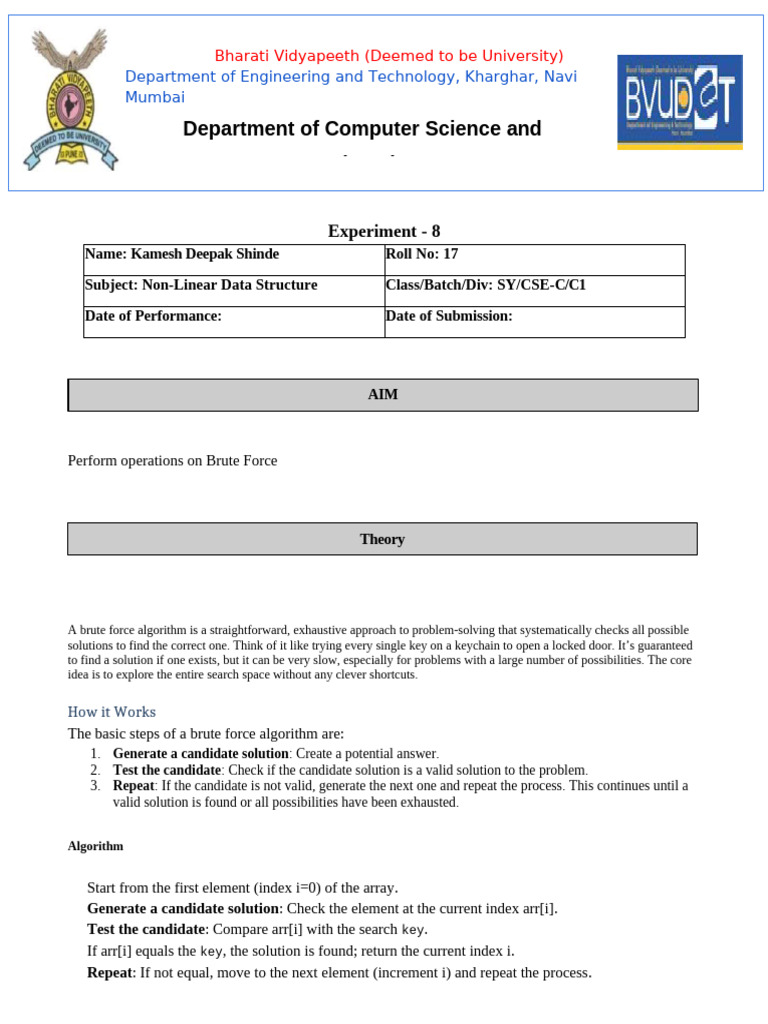 NLDS Exp 8 Brute Force | PDF | Computing | Algorithms