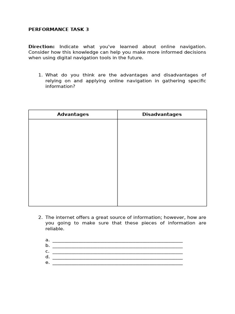 Performace Task 3 Online Navigation | PDF