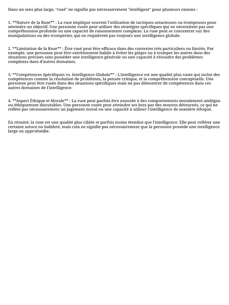 Ruse vs Intelligence : Distinctions Clés | PDF