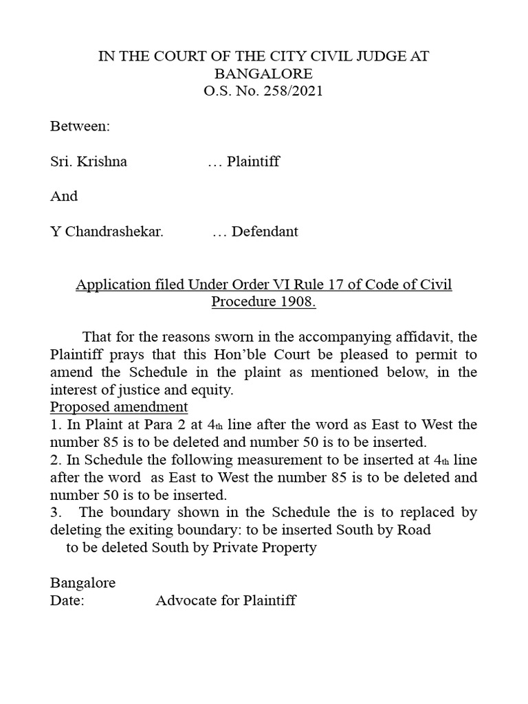Amendment Application in Civil Case O.S. 258/2021 | PDF