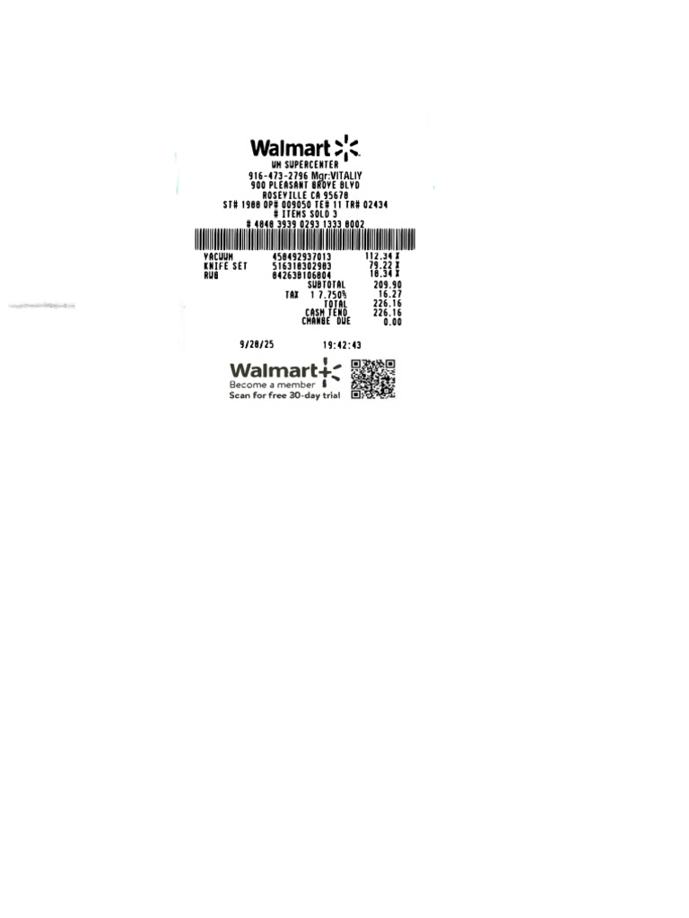Walmart Supercenter Purchase Receipt | PDF