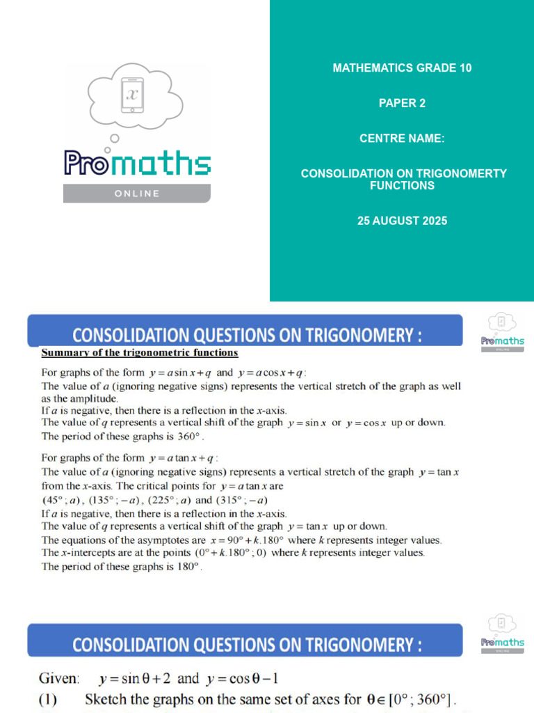 Grade 10 Promaths Consolidation TRIG | PDF