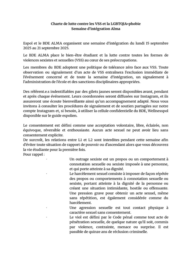 Charte VSS et LGBTQIA+phobie Alma | PDF | Comportement à problème | La ...
