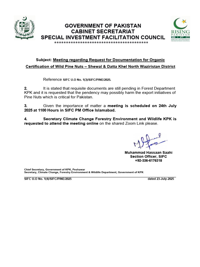 24th July - Meeting-Request For Documentation For Organic Certification ...
