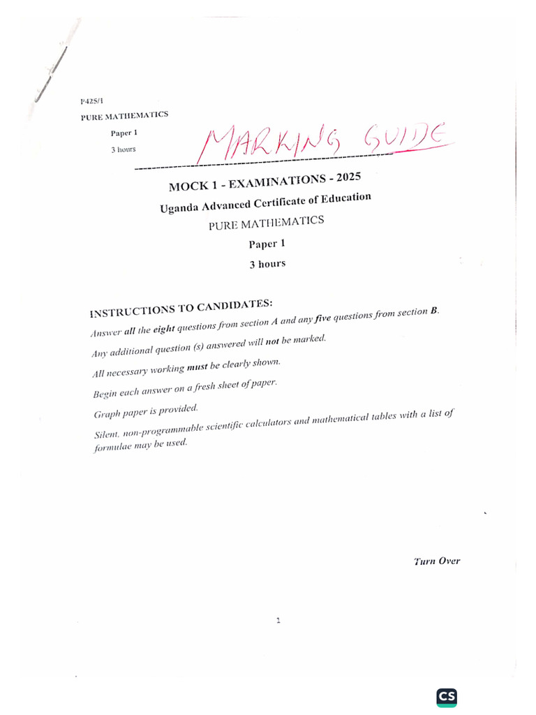 Math 1 Mock 1 | PDF