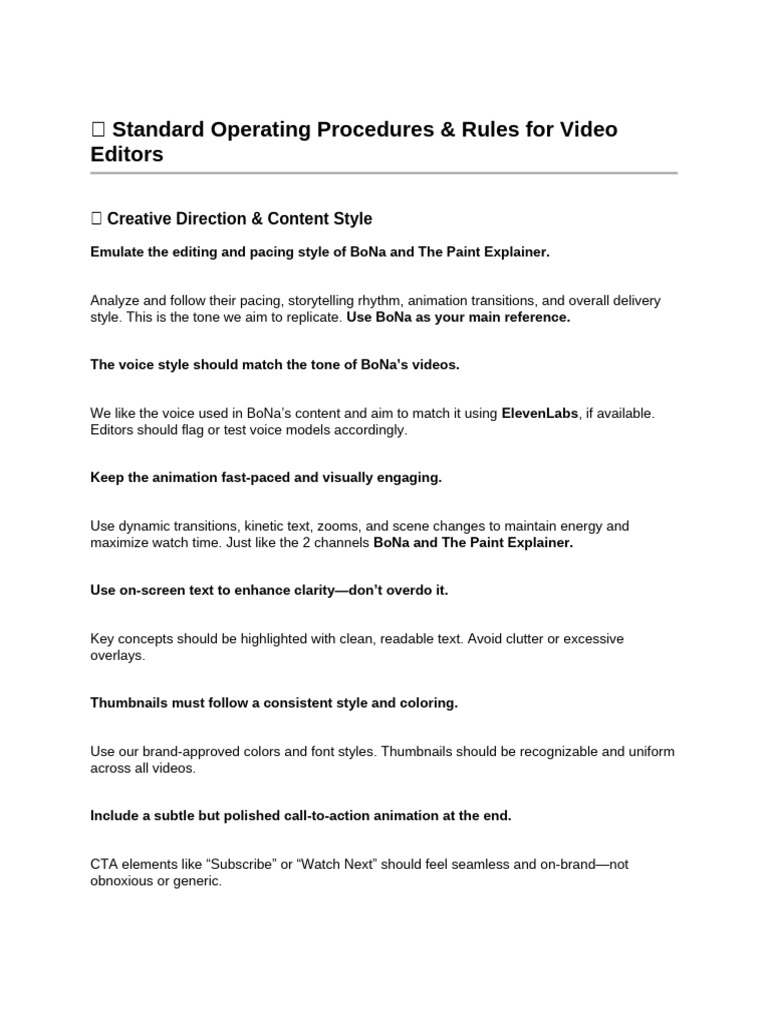 Video Editing SOPs and Guidelines | PDF