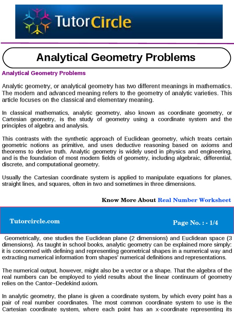 Analytical Geometry Problems Analytic Geometry Equations - 