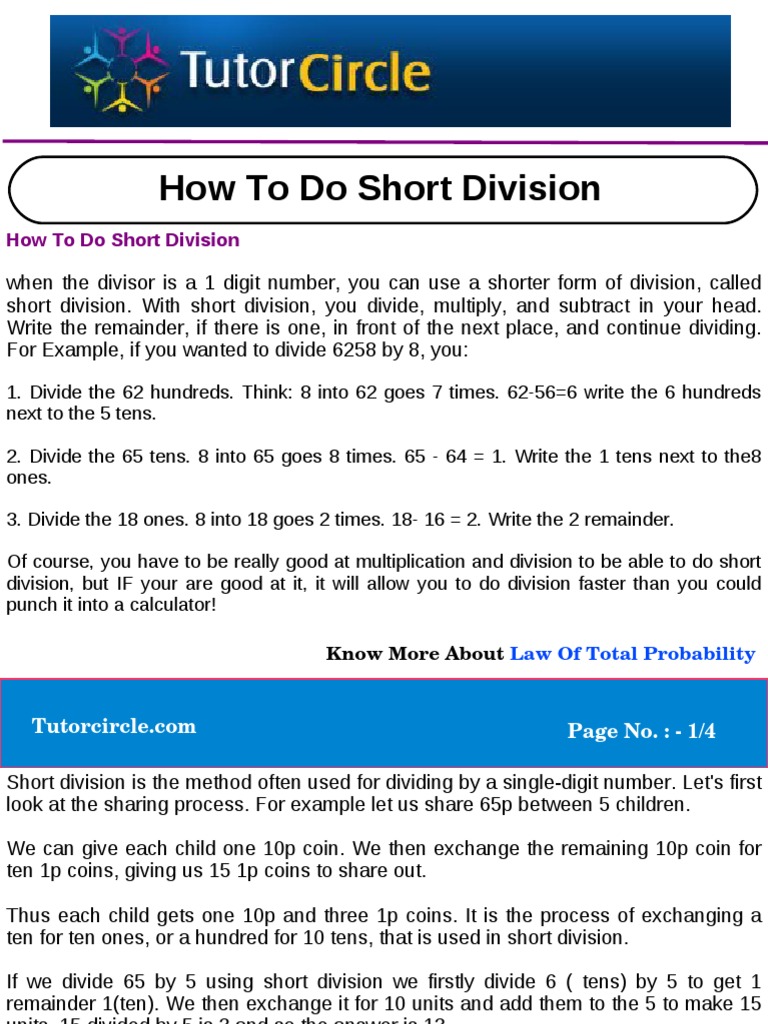 worksheet Short Division how to do short division mathematics arithmetic