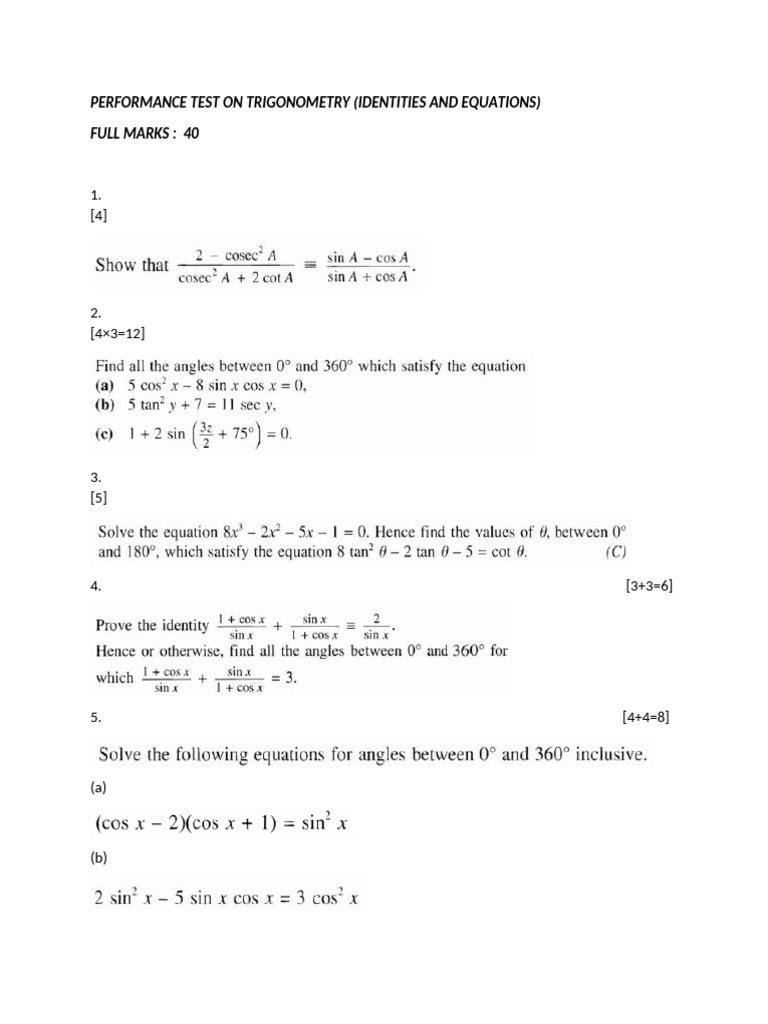 Performance Test On Trigonometry Ms | PDF