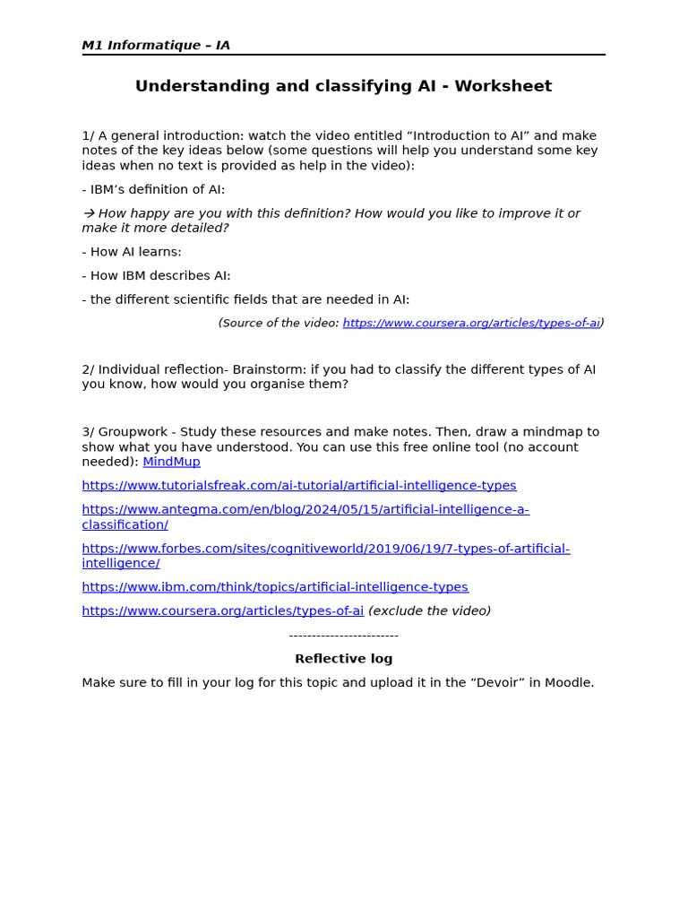 AI Classification Worksheet Guide | PDF