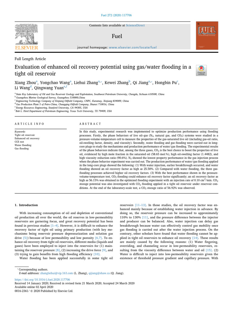 Gas/Water Flooding in Tight Oil Recovery | PDF | Enhanced Oil Recovery ...
