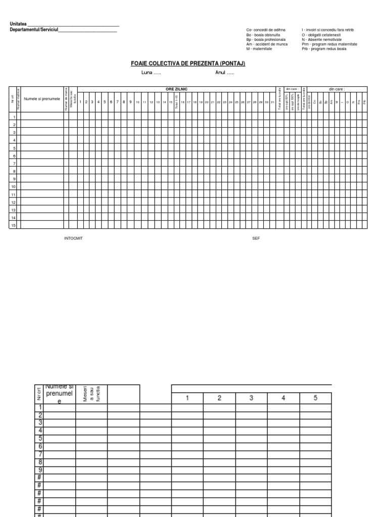 Foaie colectiva de prezenta pdf