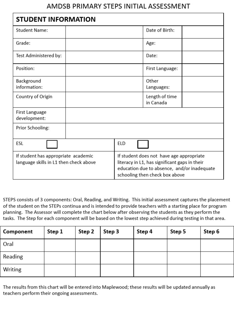 AMDSB Primary STEPS Assessment Guide | PDF | Reading Comprehension ...