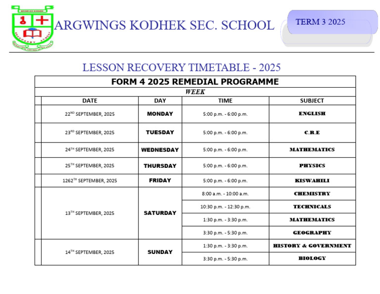 Form 4 2025 Remedial Programme Week 5 Final | PDF
