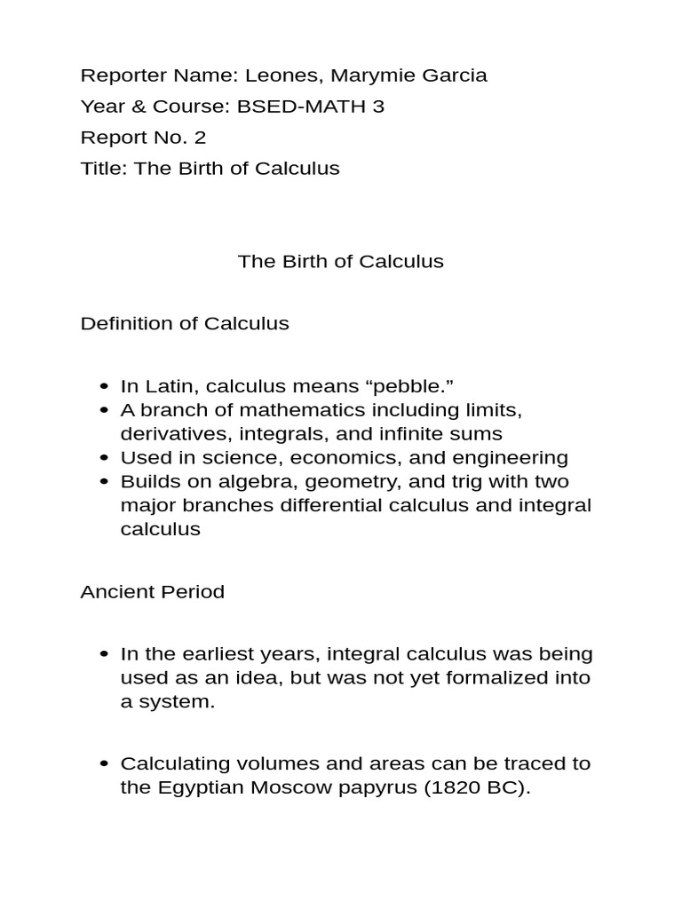 Leones History of Mathematics Report | PDF | Calculus | Integral