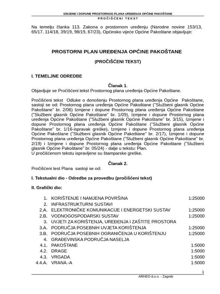 PROSTORNI PLAN UREĐENJA OPĆINE PAKOŠTANE - Pročišćeni Tekst | PDF