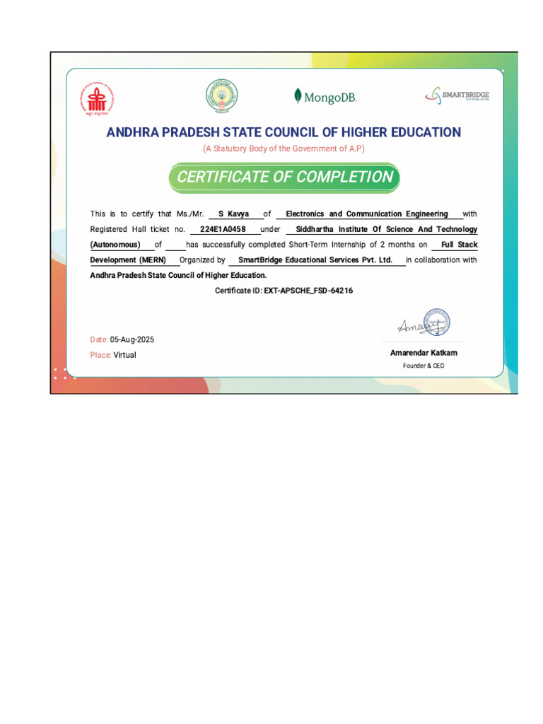 Certificate of Completion: Full Stack Development | PDF